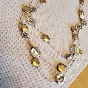 16" NY Layered Silver and Gold Tone Disc Necklace